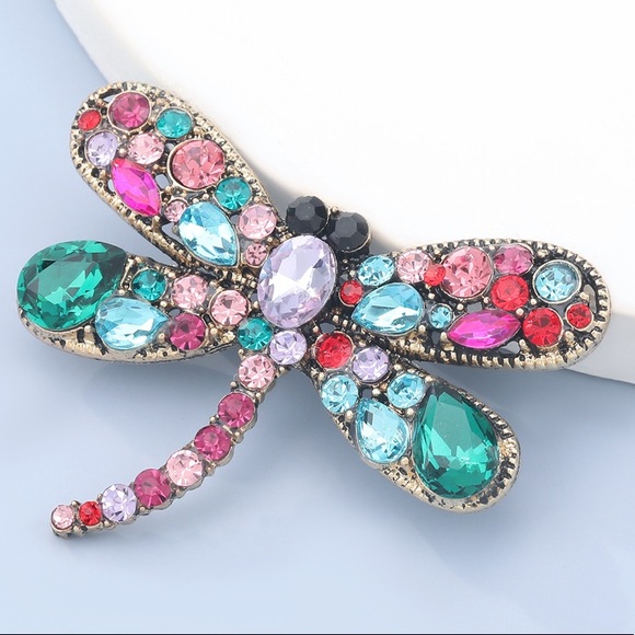 Colorful Rhinestone Dragonfly Earrings - Picture 4 of 7